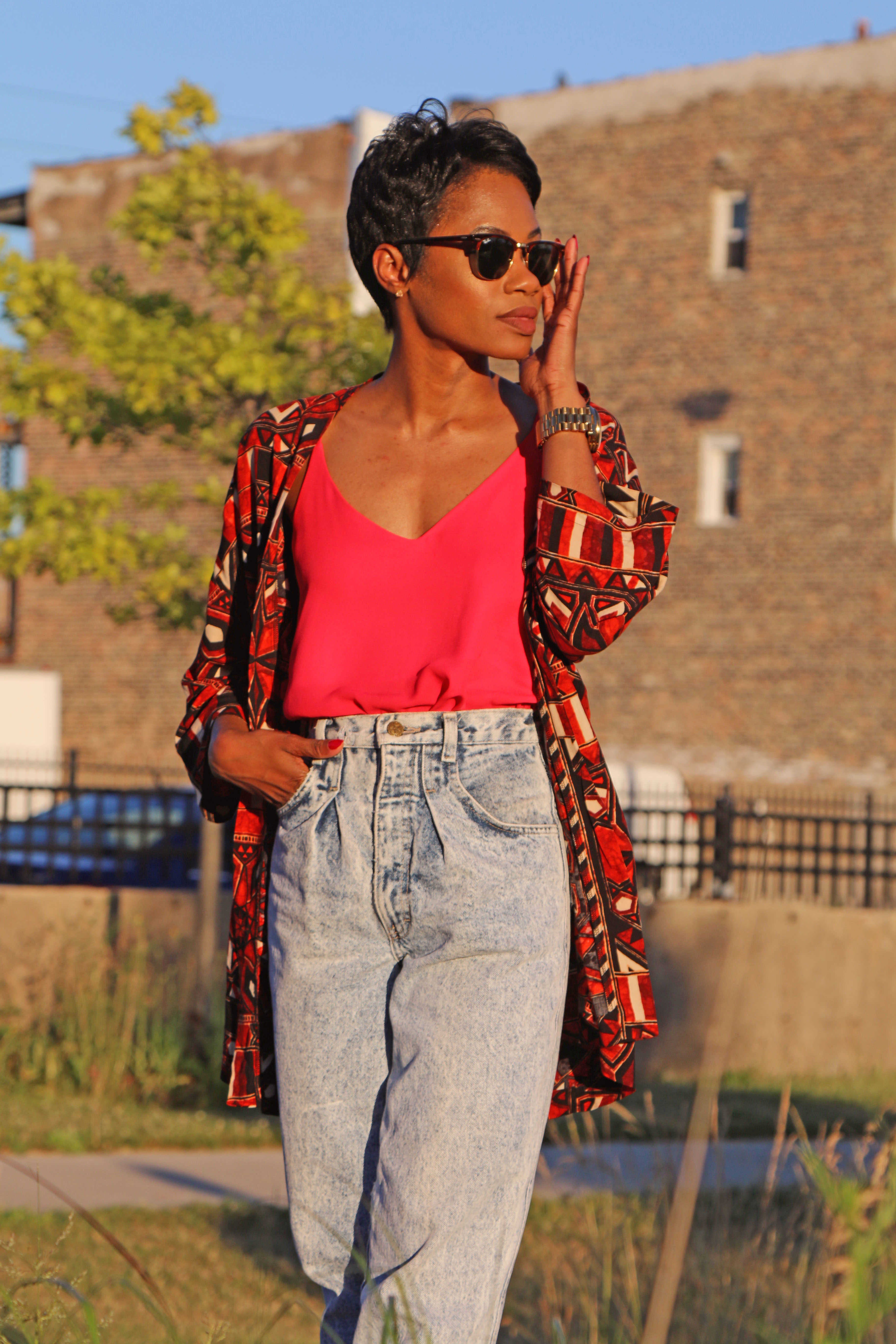 Pink Tank and Acid Washed Denim