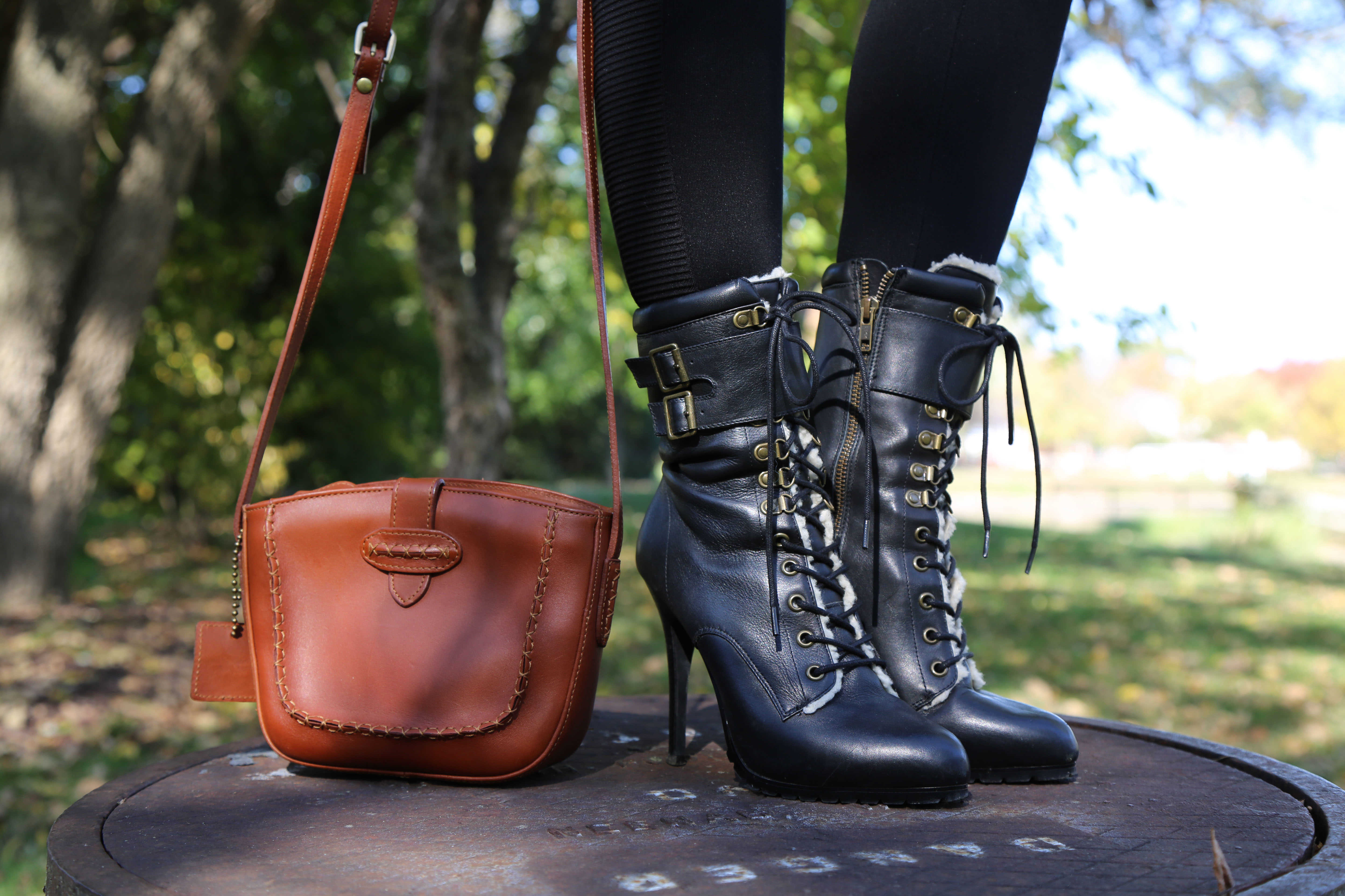 Black ALDO Boots and Liz Claiborne Bag