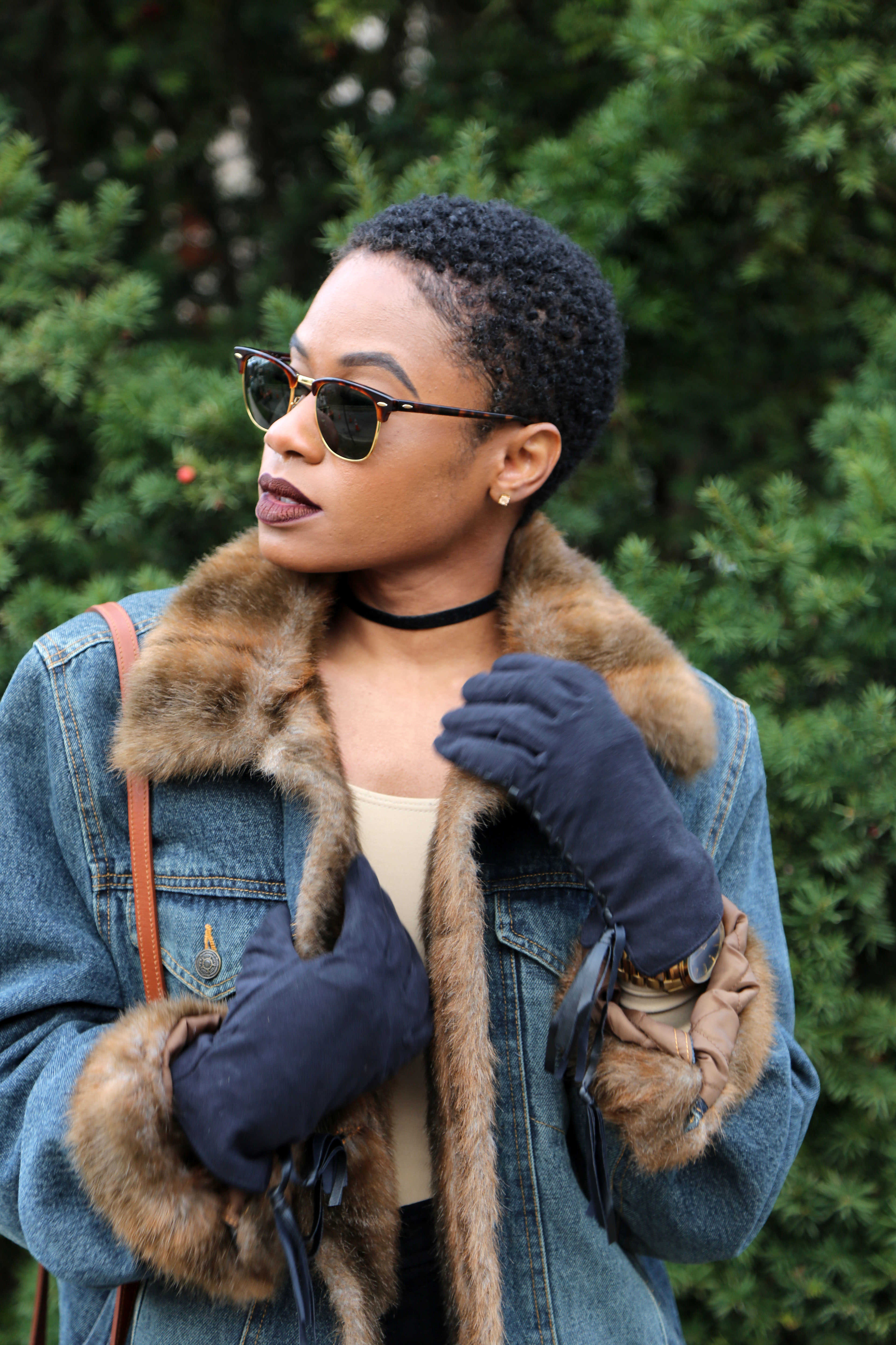 Denim Coat with Faux Fur