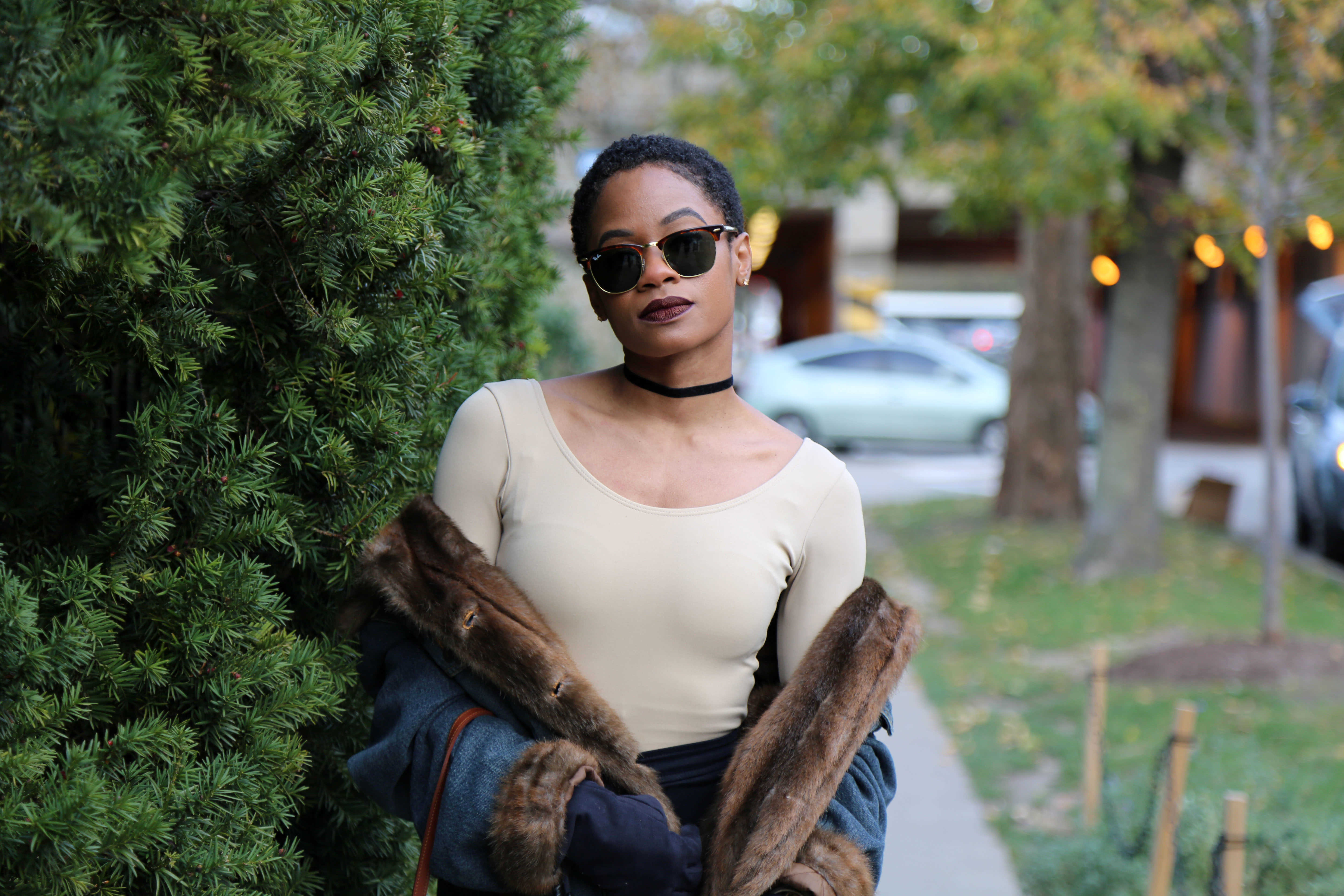 Denim Coat with Faux Fur