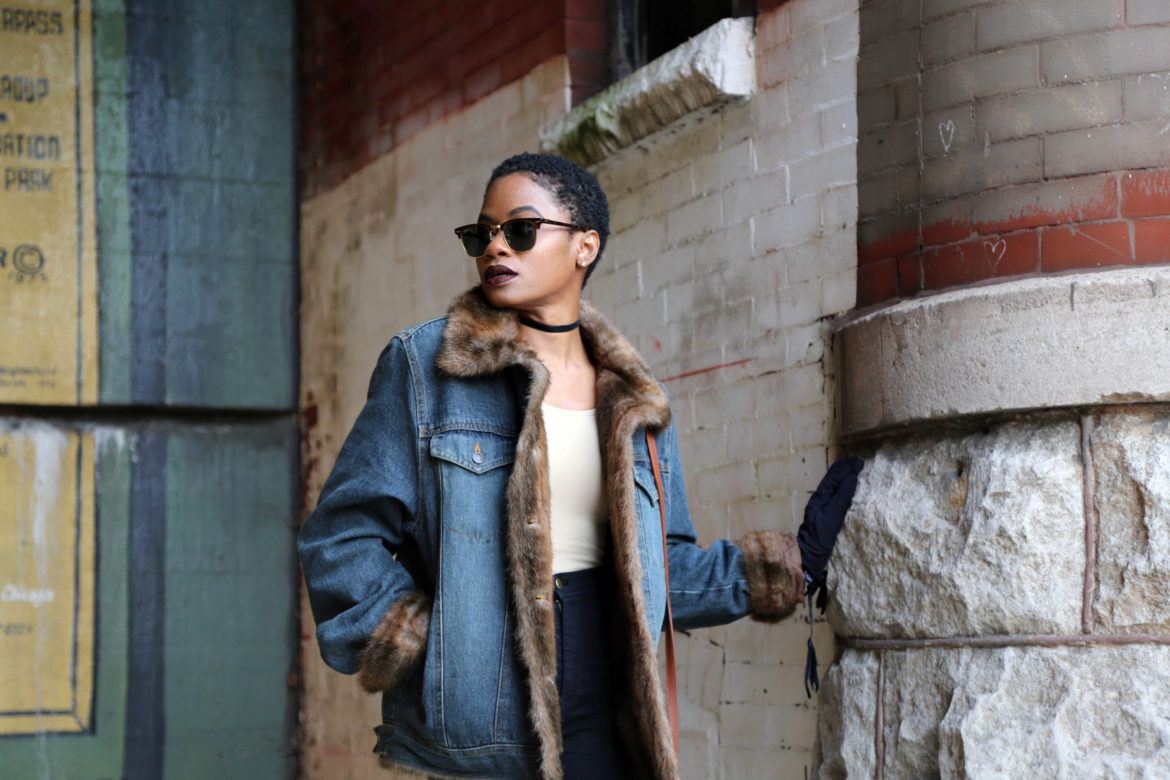 Denim Coat with Faux Fur Trim + Thrift Shopping Tips