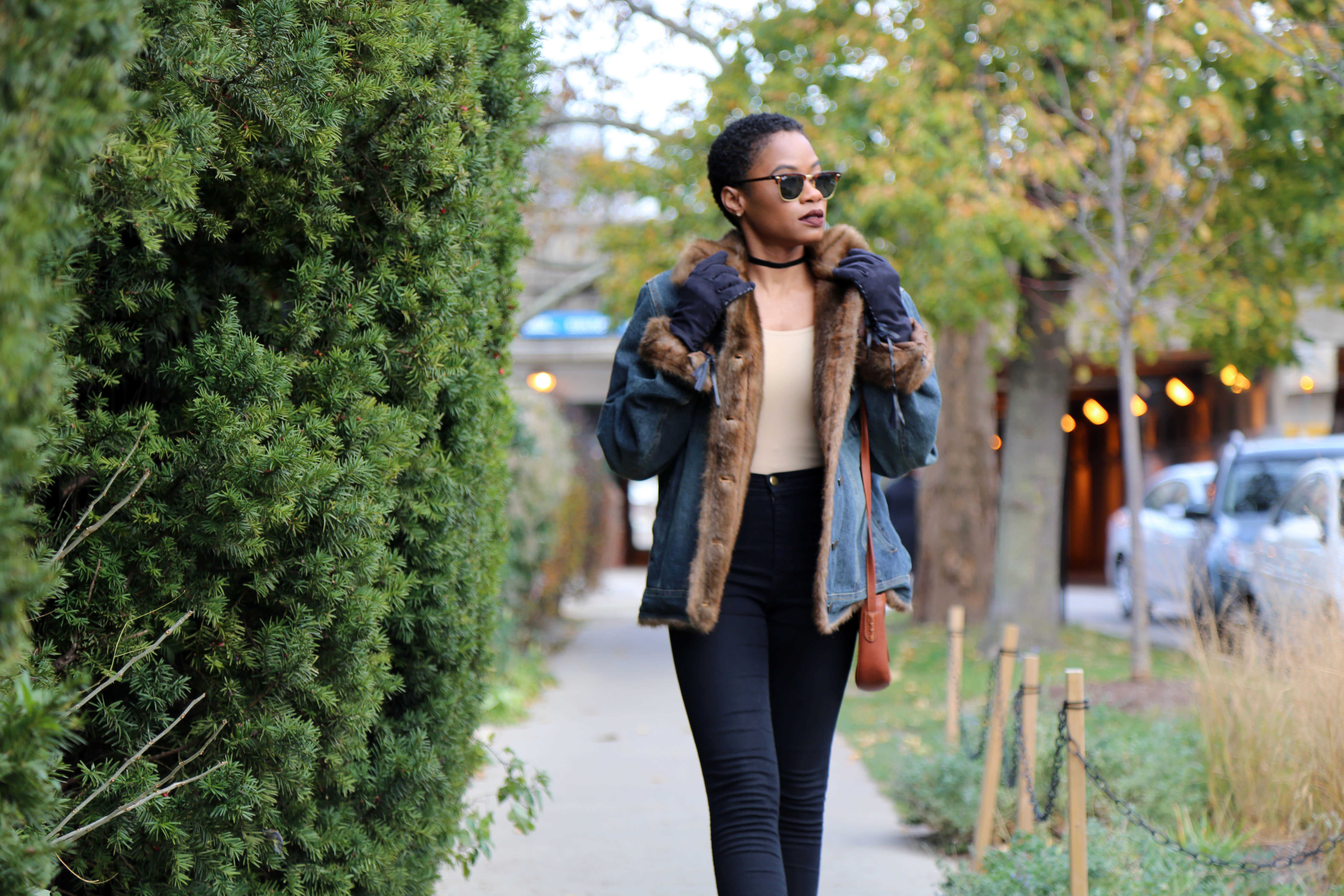 Denim Coat with Faux Fur