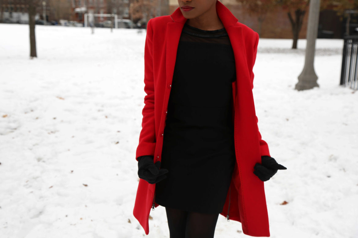 Red Coat + Little Black Dress