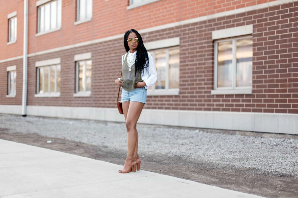 Green Top and Denim Shorts