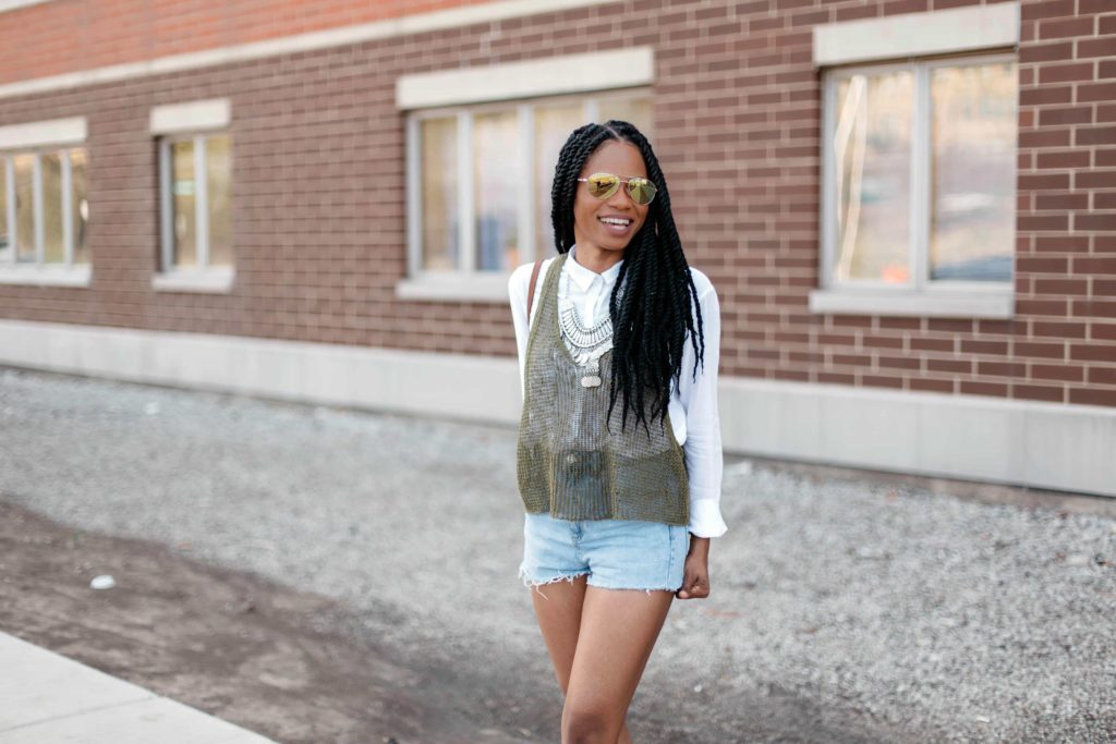 Green Top and Denim Shorts