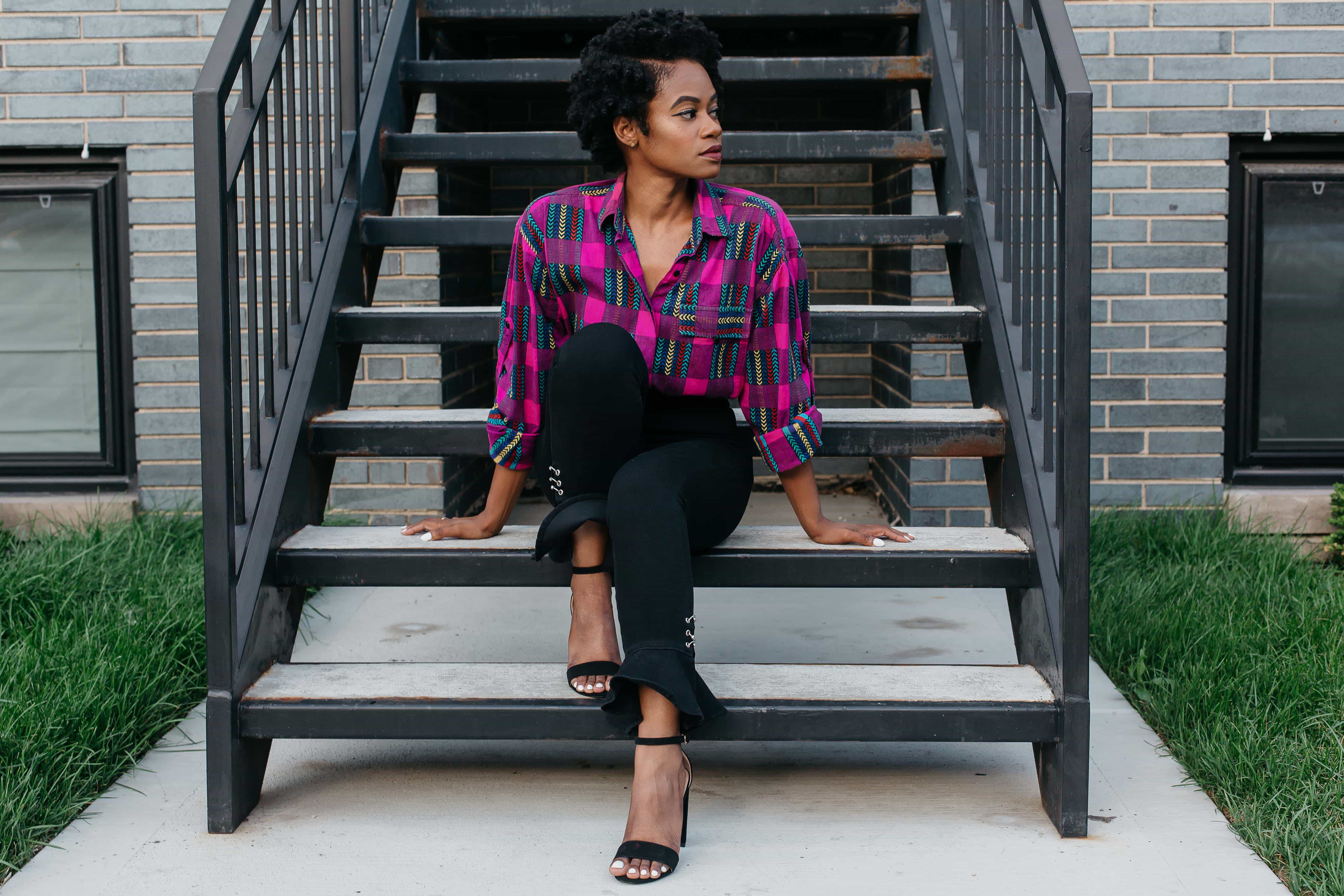 Vintage Pattern Shirt and Black Zara Jeans 1