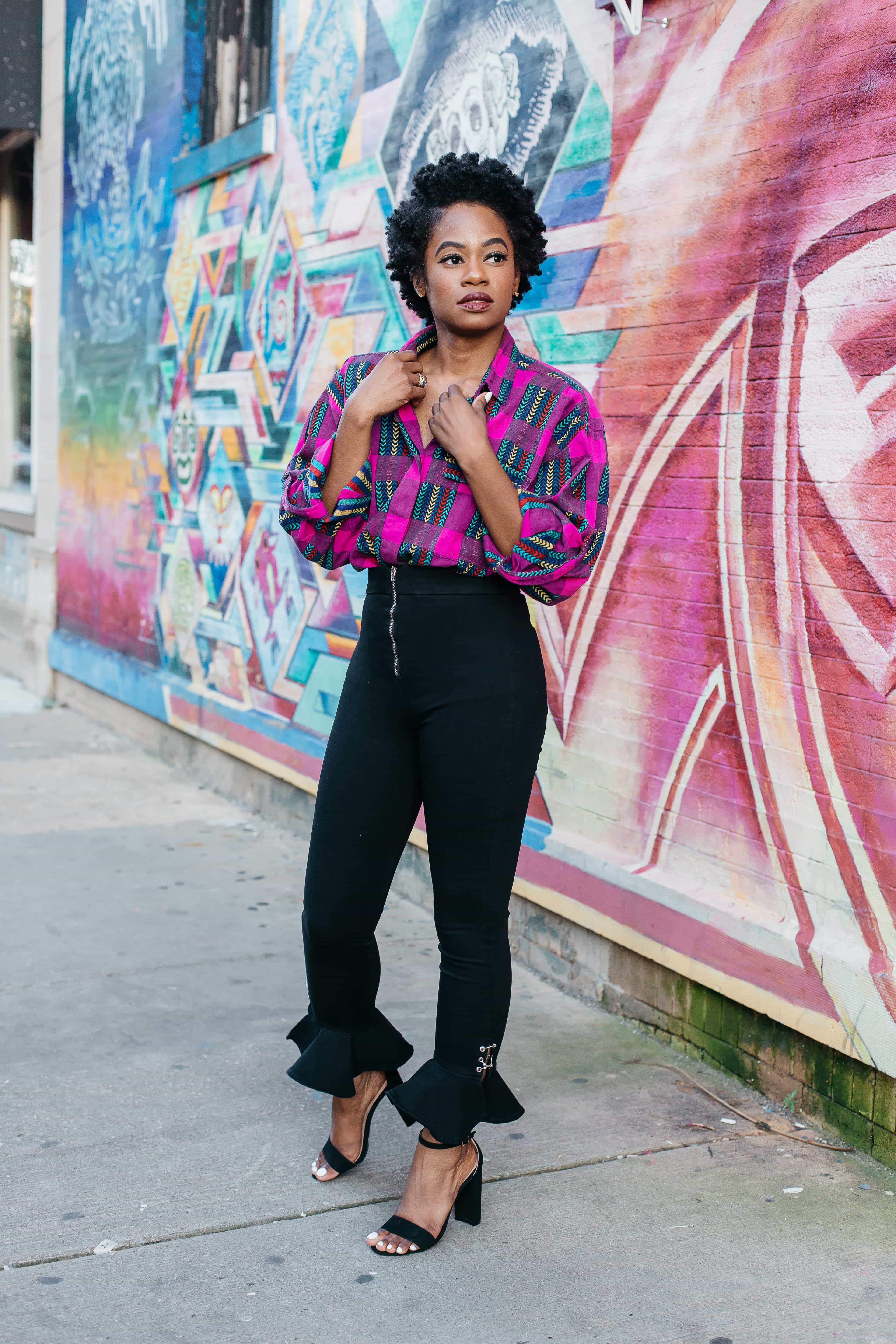 Vintage Pattern Shirt and Black Zara Jeans 