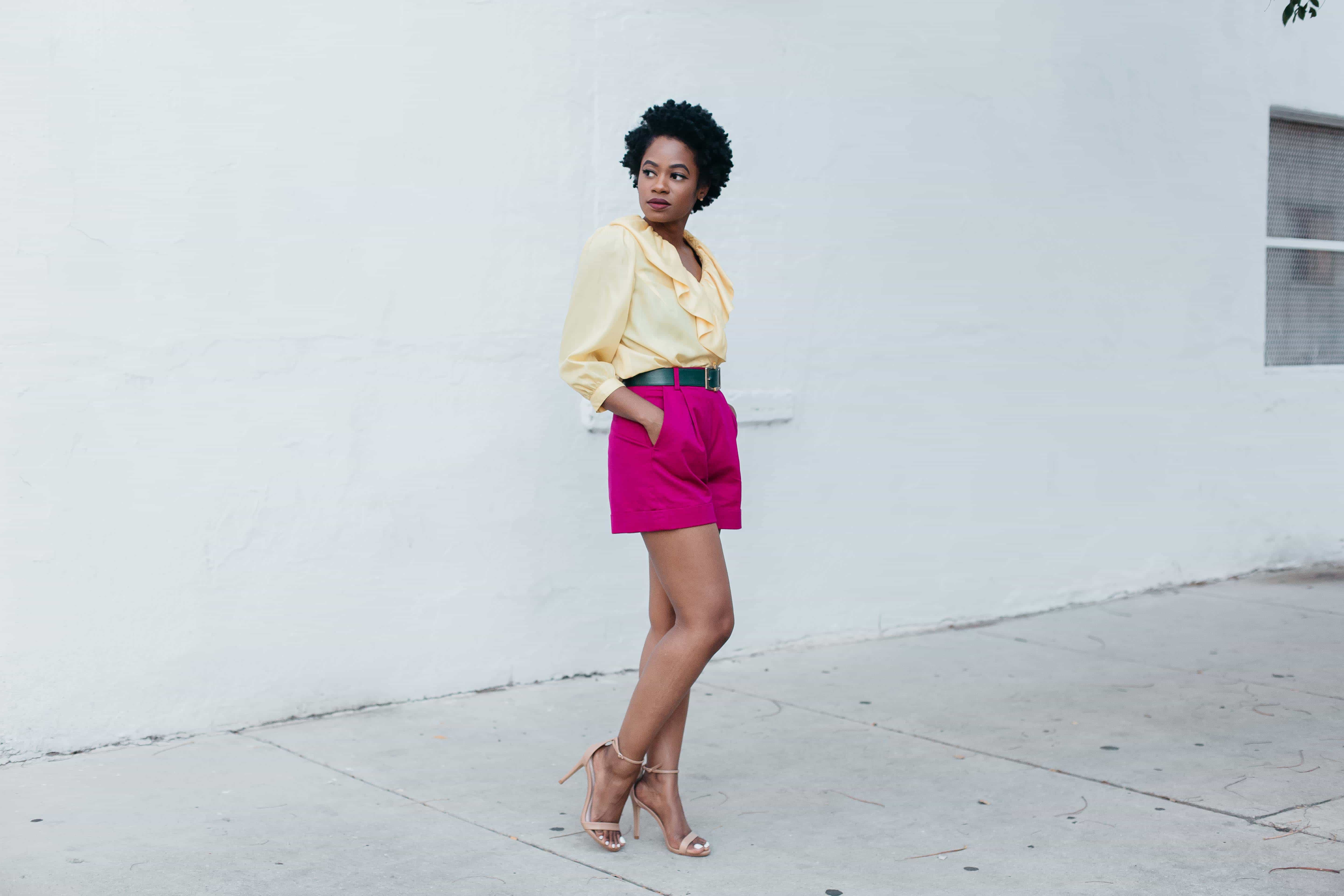 Yellow Vintage Top and French Connection Shorts 3