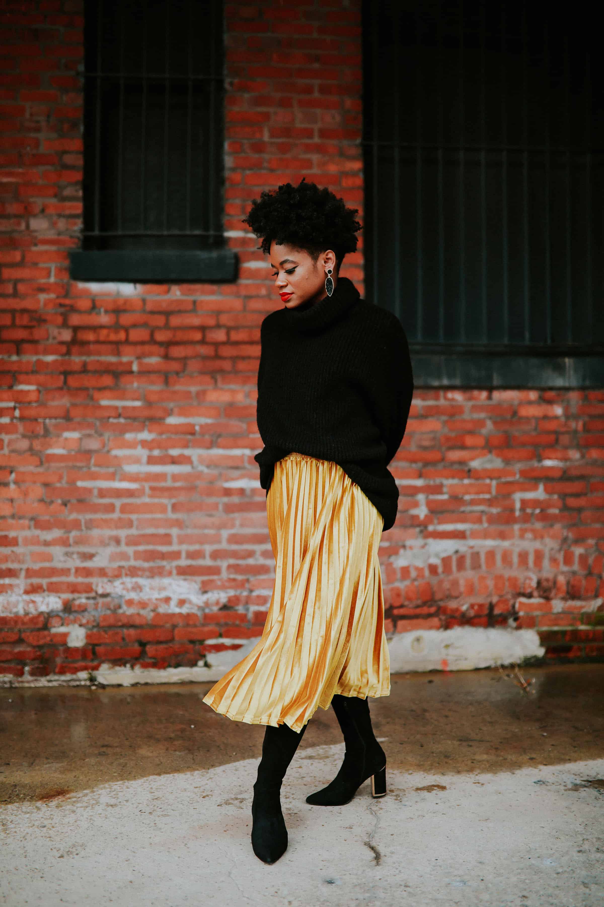 Black Zara Turtleneck and Gold Target Skirt 2