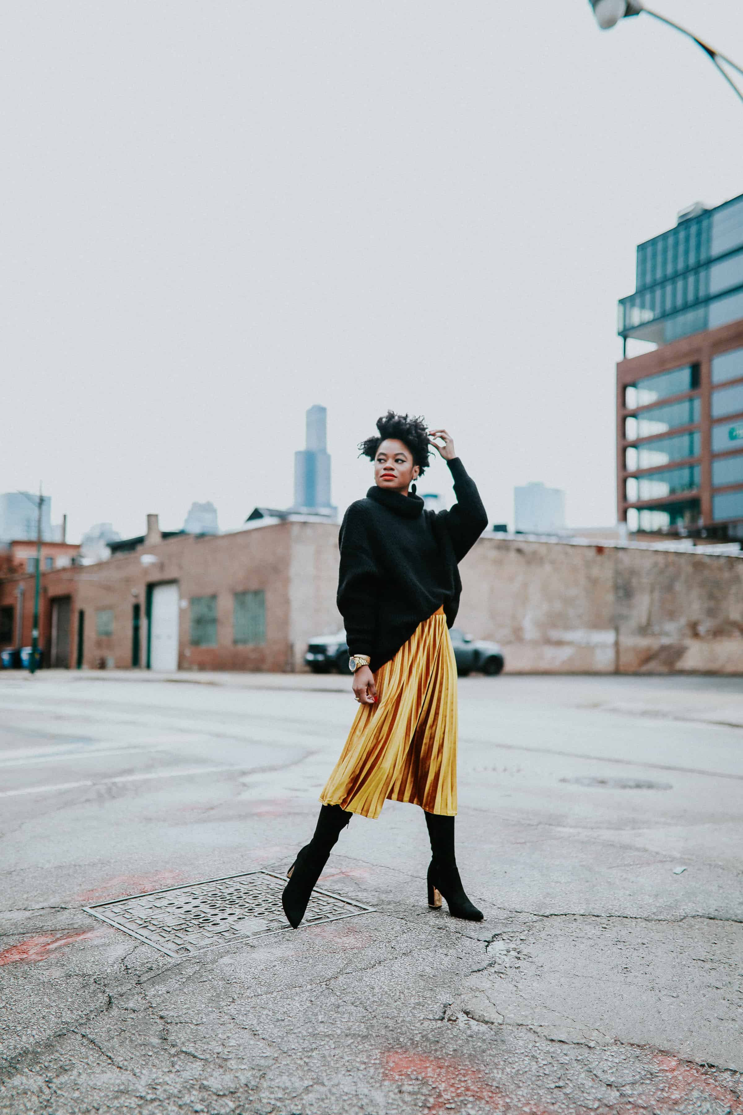 Black Zara Turtleneck and Gold Target Skirt 6