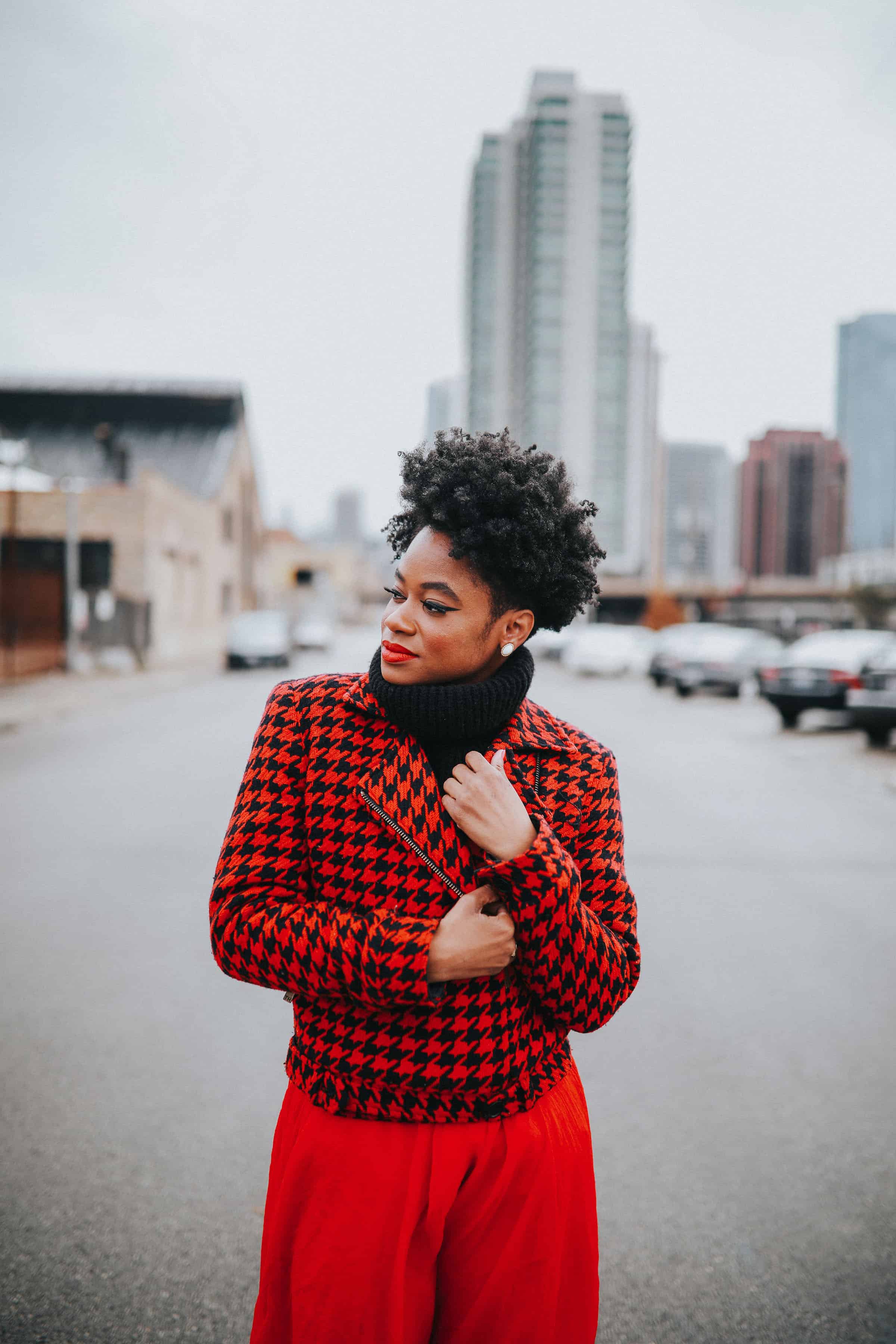 Tommy Hilfiger jacket and red skirt one