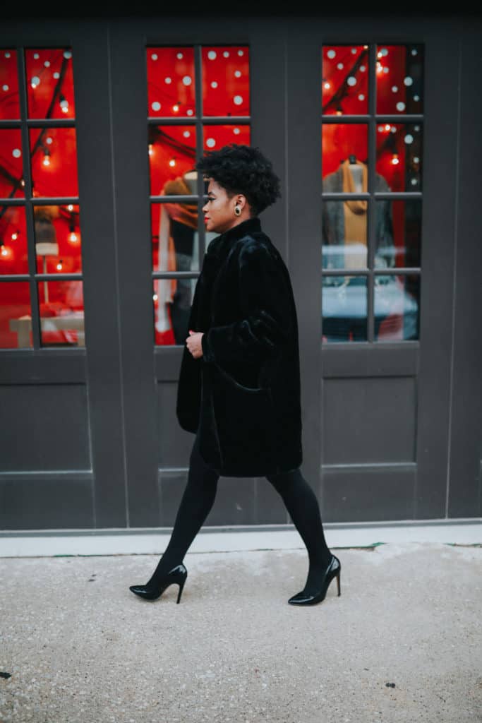 Black faux fur and leather skirt 