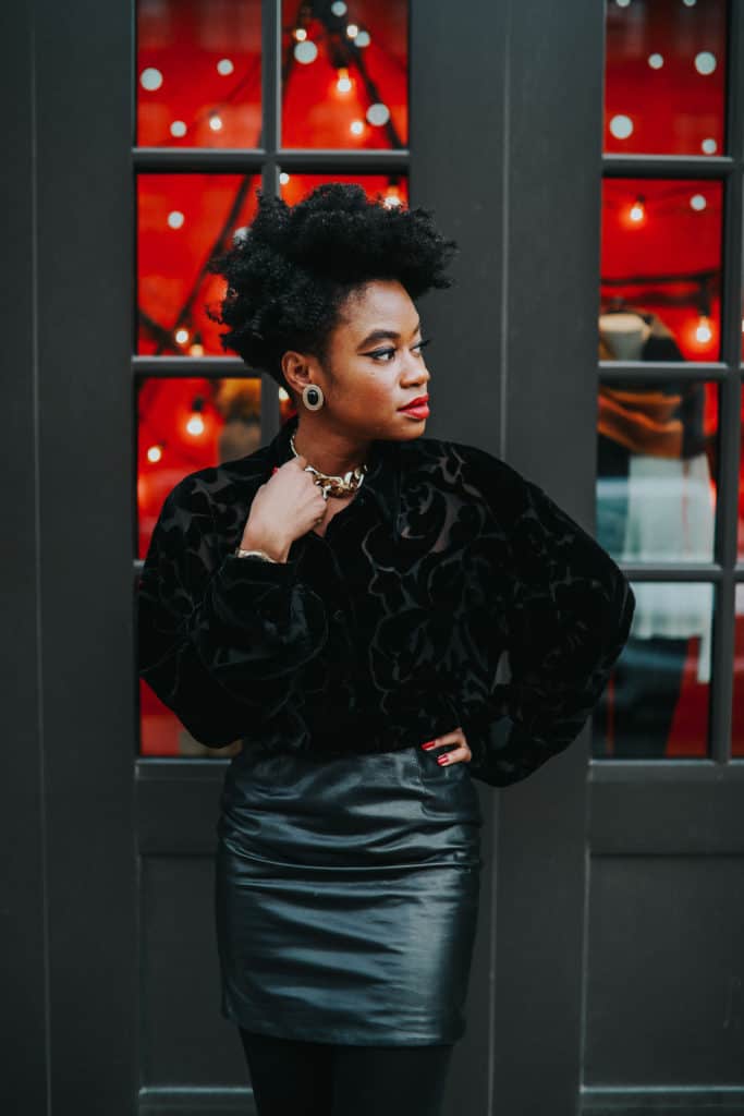 Black faux fur and leather skirt 