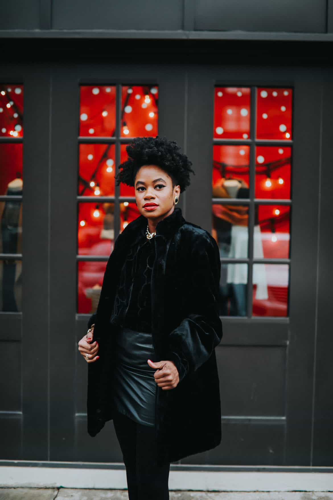 Black Faux Fur + Leather Skirt