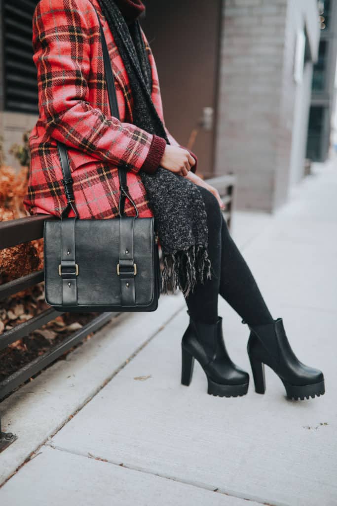 Pink Plaid blazer and black platforms