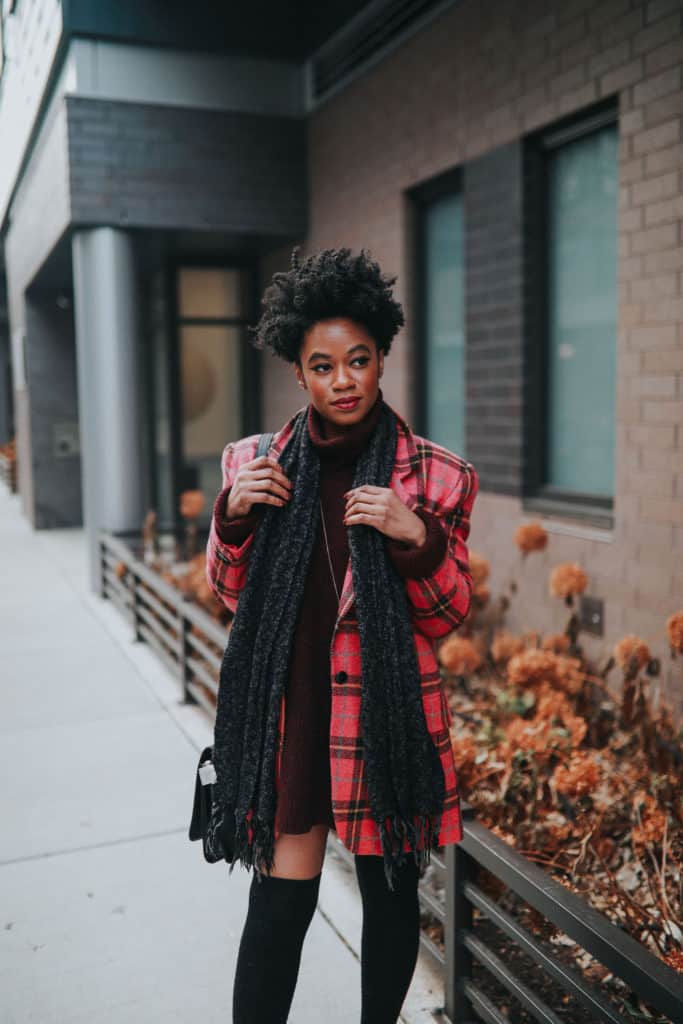 Pink Plaid blazer and black platforms