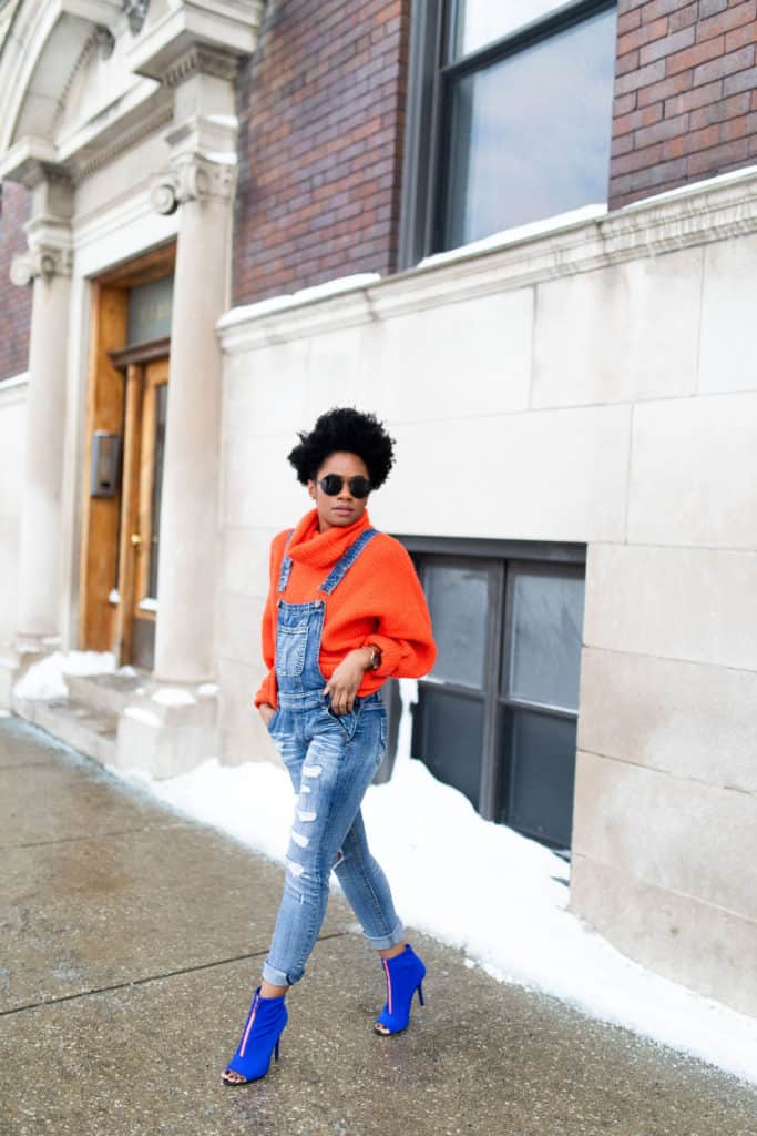 Orange H&M Sweater and Modcloth Overalls 3