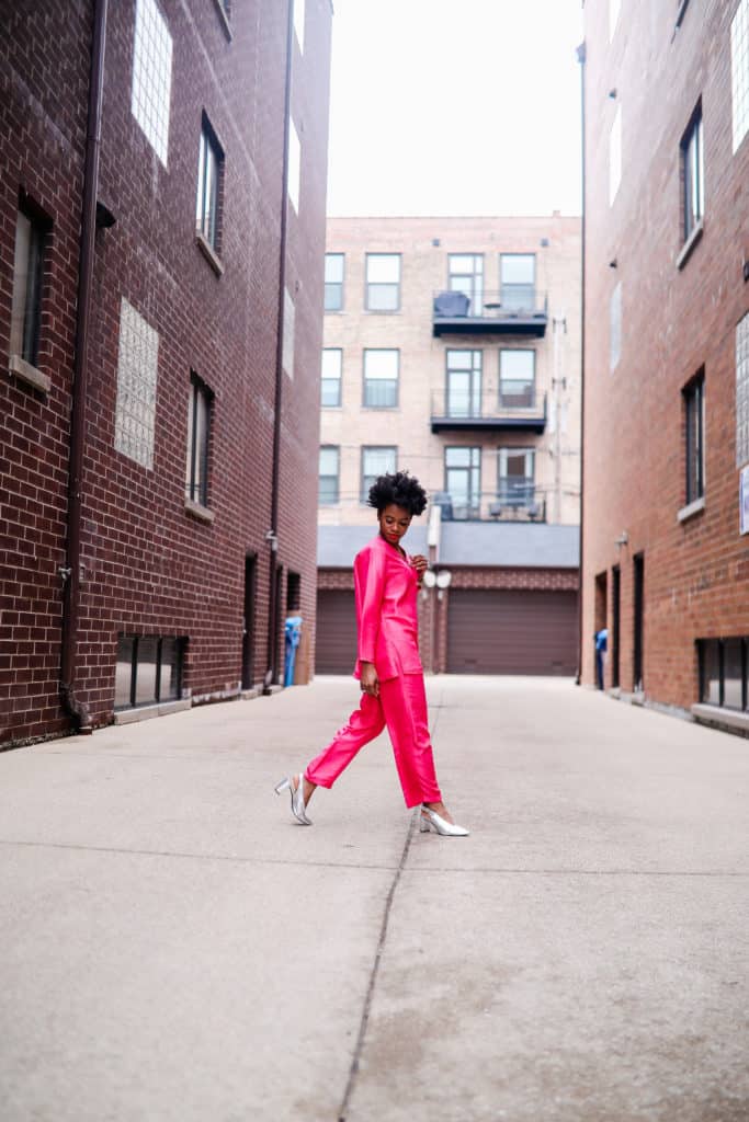 Vintage pink silk suit