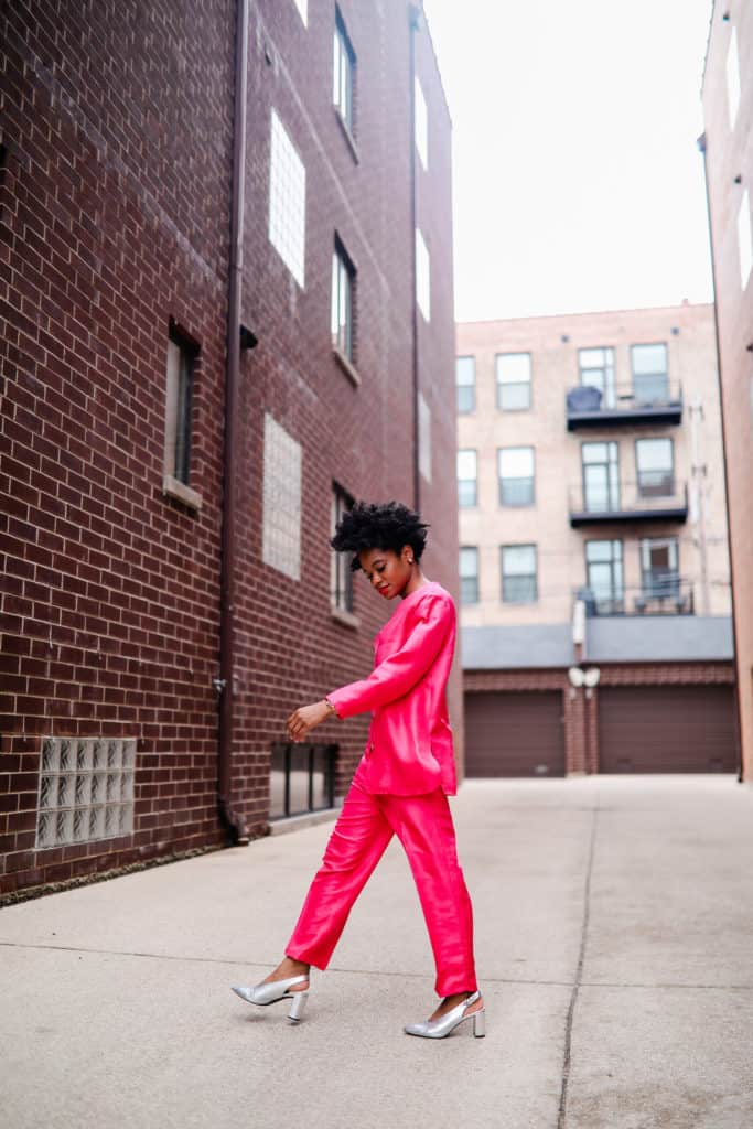 Vintage pink silk suit